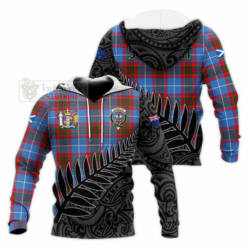 Congilton Crest Tartan Knitted Hoodie with New Zealand Silver Fern Half Style