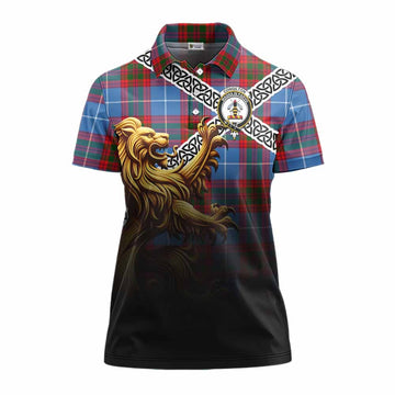 Congilton Crest Tartan Women's Polo Shirt with Golden Lion Emblem Celtic Style Women - Tartan Vibes Clothing
