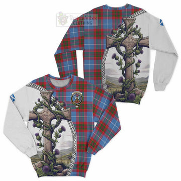 Congilton Tartan Sweatshirt with Family Crest and St. Andrew's Cross Accented by Thistle Vines