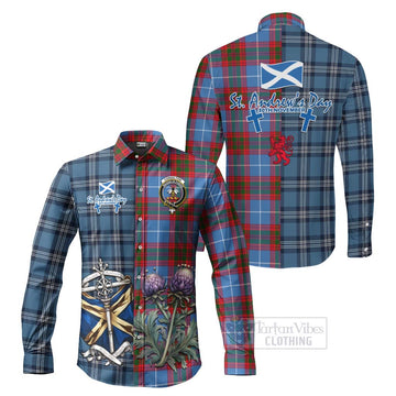 Congilton Tartan Long Sleeve Button Shirt Happy St. Andrew's Day Half Tartan Style