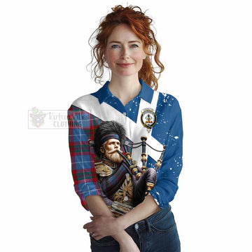 Congilton Tartan Women's Casual Shirt with Family Crest Scottish Bagpiper Vibes