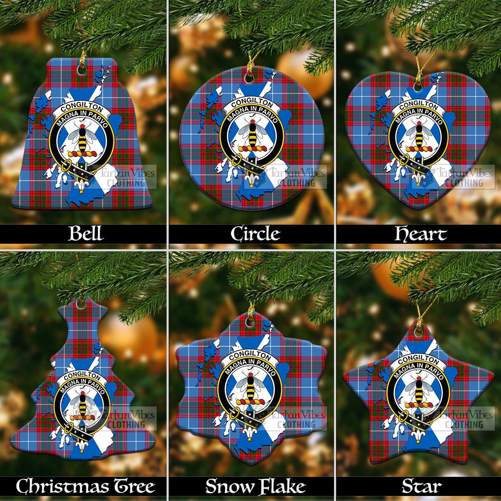 Tartan Vibes Clothing Congilton Tartan Christmas Ornament with Family Crest and Scotland Map