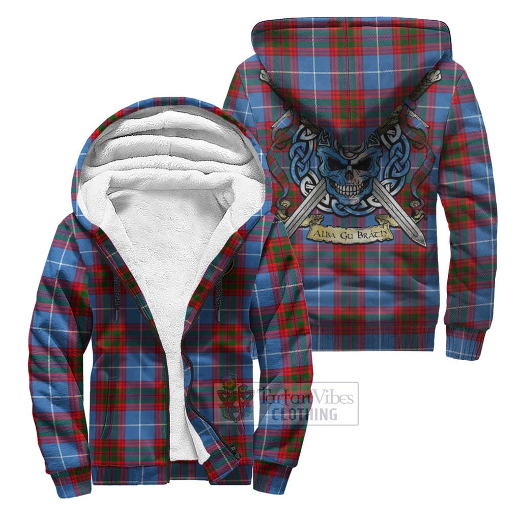 Tartan Vibes Clothing Congilton Tartan Sherpa Hoodie with Family Crest Celtic Skull Style