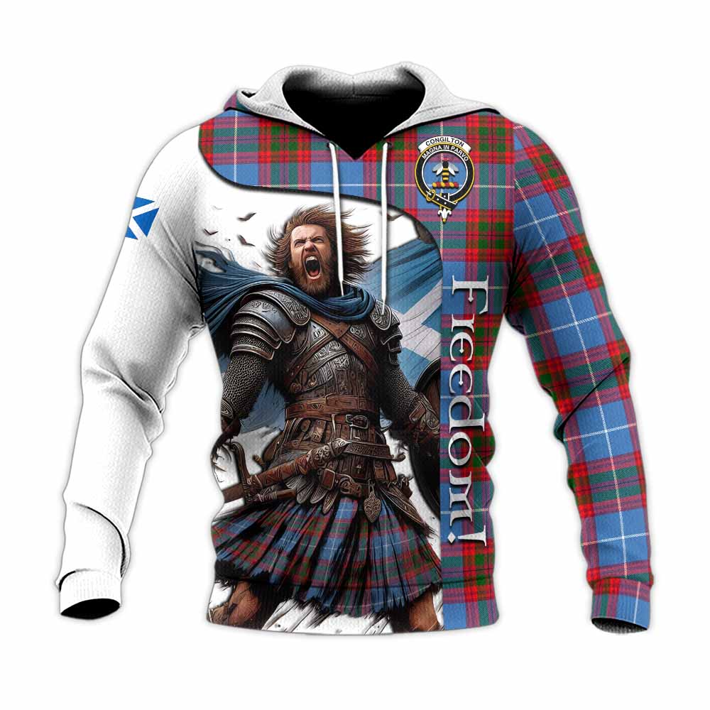 Congilton Crest Tartan Knitted Hoodie Inspired by the Freedom of Scottish Warrior Unisex Knitted Pullover Hoodie - Tartan Vibes Clothing