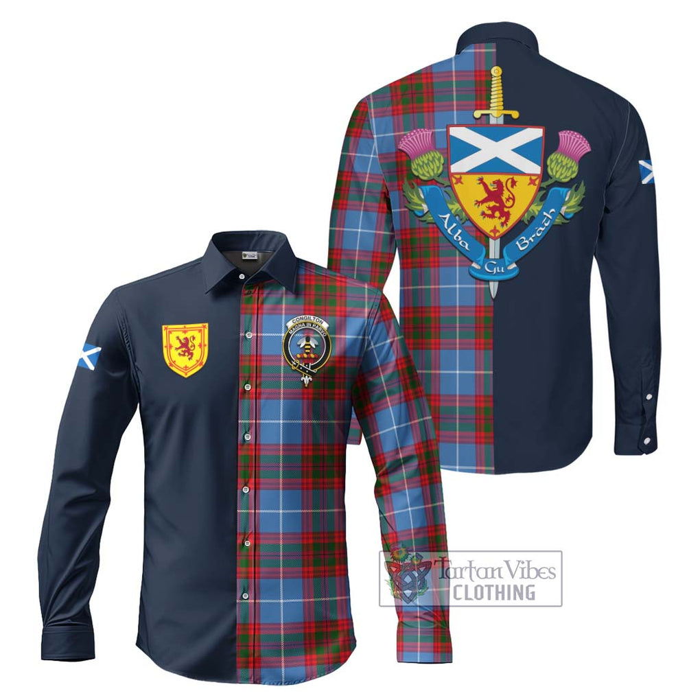 Tartan Vibes Clothing Congilton Tartan Long Sleeve Button Shirt with Scottish Lion Royal Arm Half Style