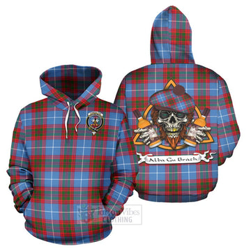 Congilton Tartan Hoodie with Family Crest and Bearded Skull Holding Bottles of Whiskey