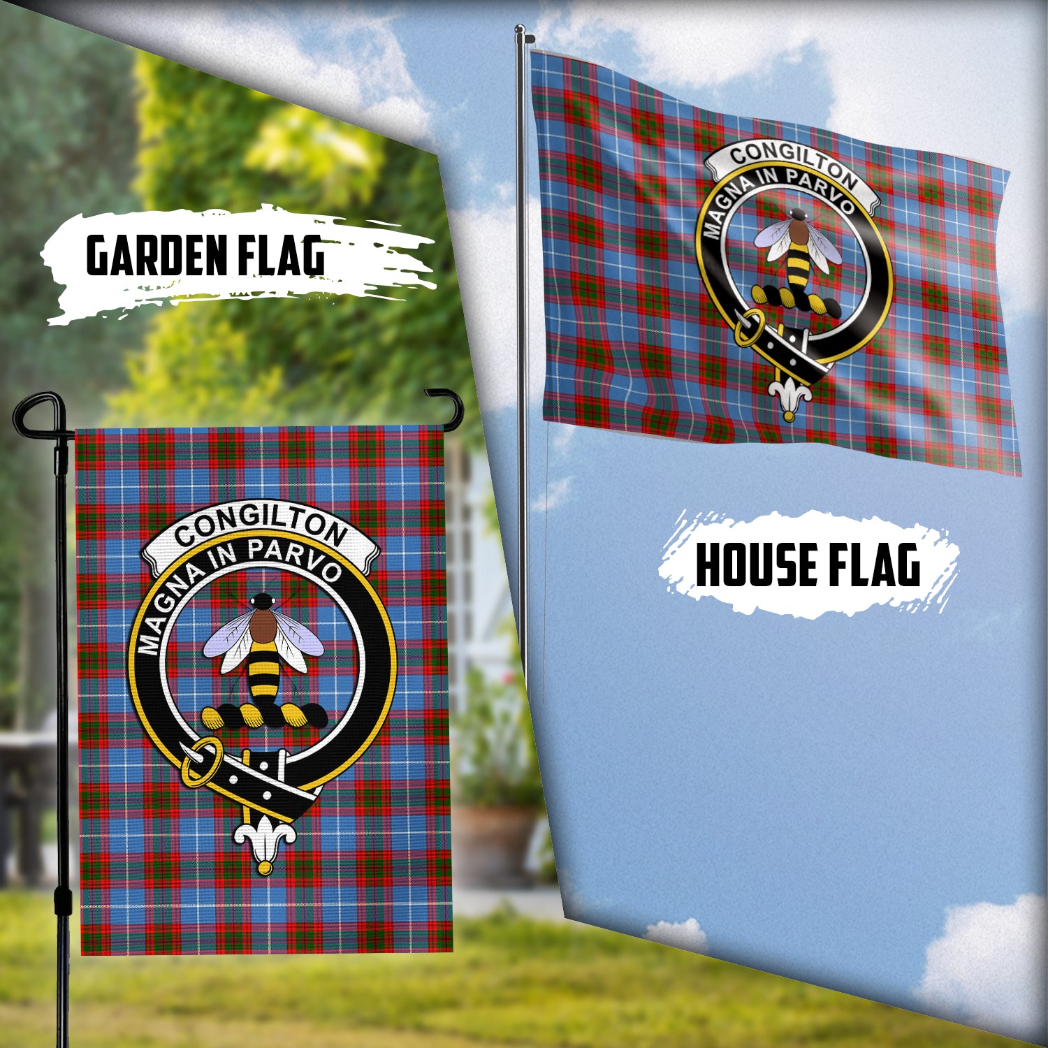 Congilton Tartan Flag with Family Crest Garden Flag (Vertical) - Tartan Vibes Clothing