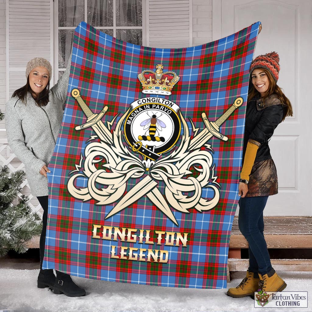 Tartan Vibes Clothing Congilton Tartan Blanket with Clan Crest and the Golden Sword of Courageous Legacy