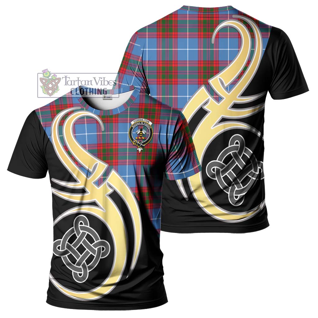 Tartan Vibes Clothing Congilton Tartan T-Shirt with Family Crest and Celtic Symbol Style