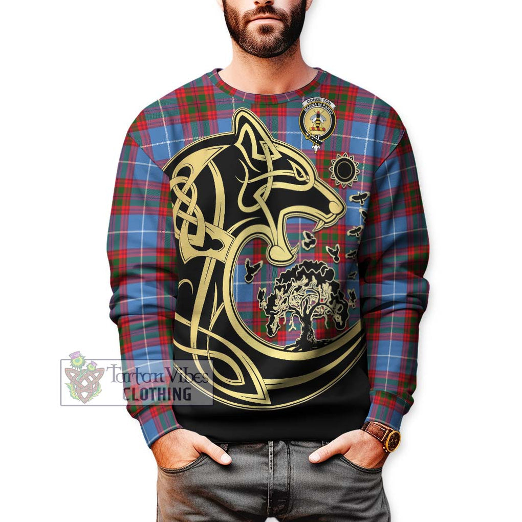 Congilton Tartan Sweatshirt with Family Crest Celtic Wolf Style Unisex - Tartan Vibes Clothing