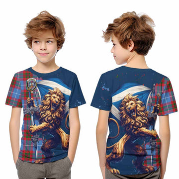 Congilton Tartan Family Crest Kid T-Shirt with Scottish Majestic Lion