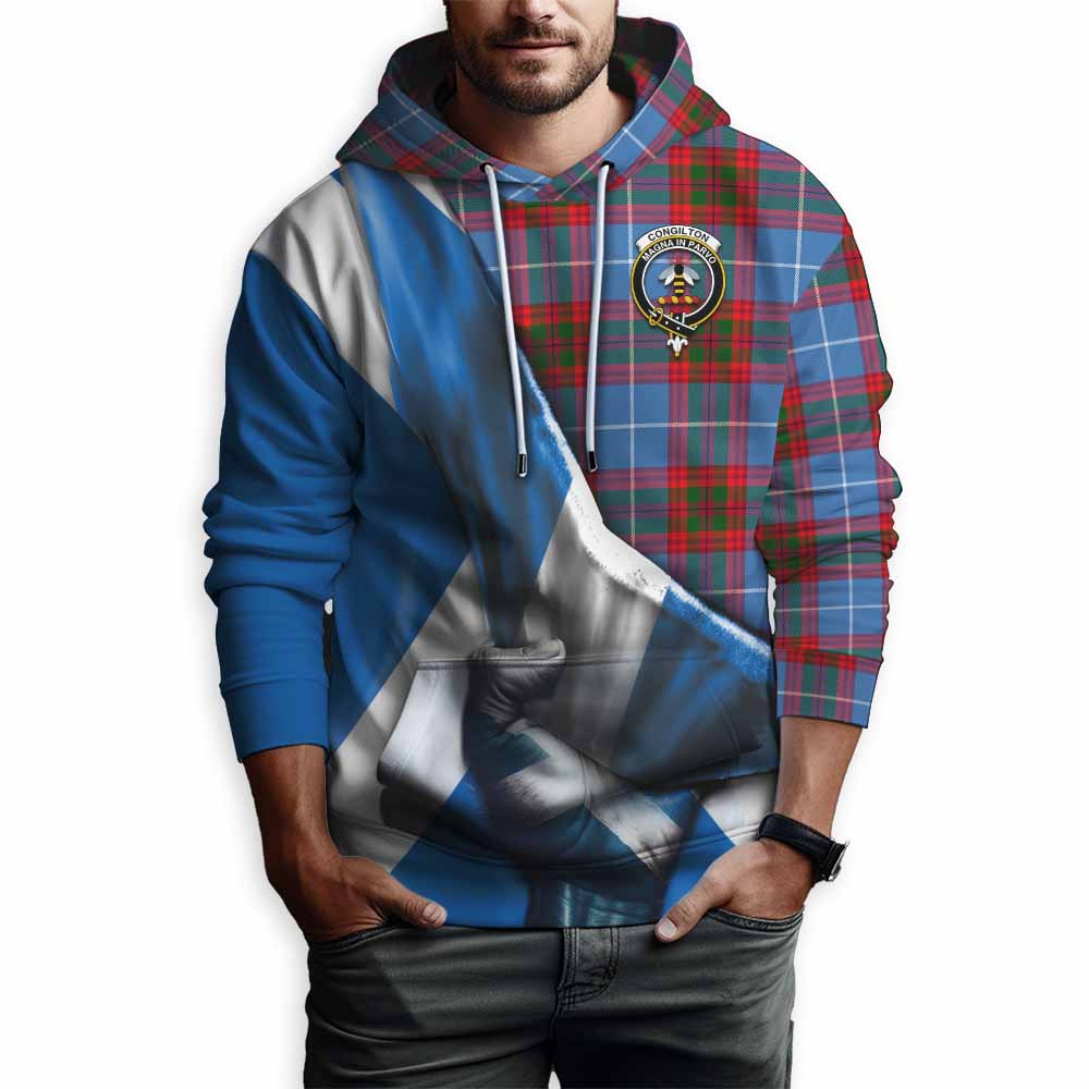 Tartan Vibes Clothing Congilton Tartan Hoodie with Family Crest Scotland Patriotic Style