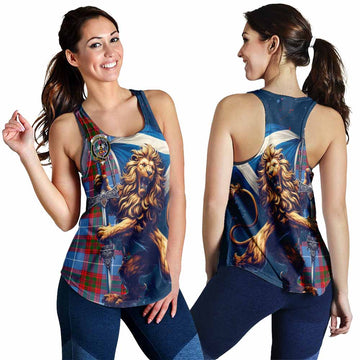 Congilton Tartan Family Crest Women's Racerback Tanks with Scottish Majestic Lion