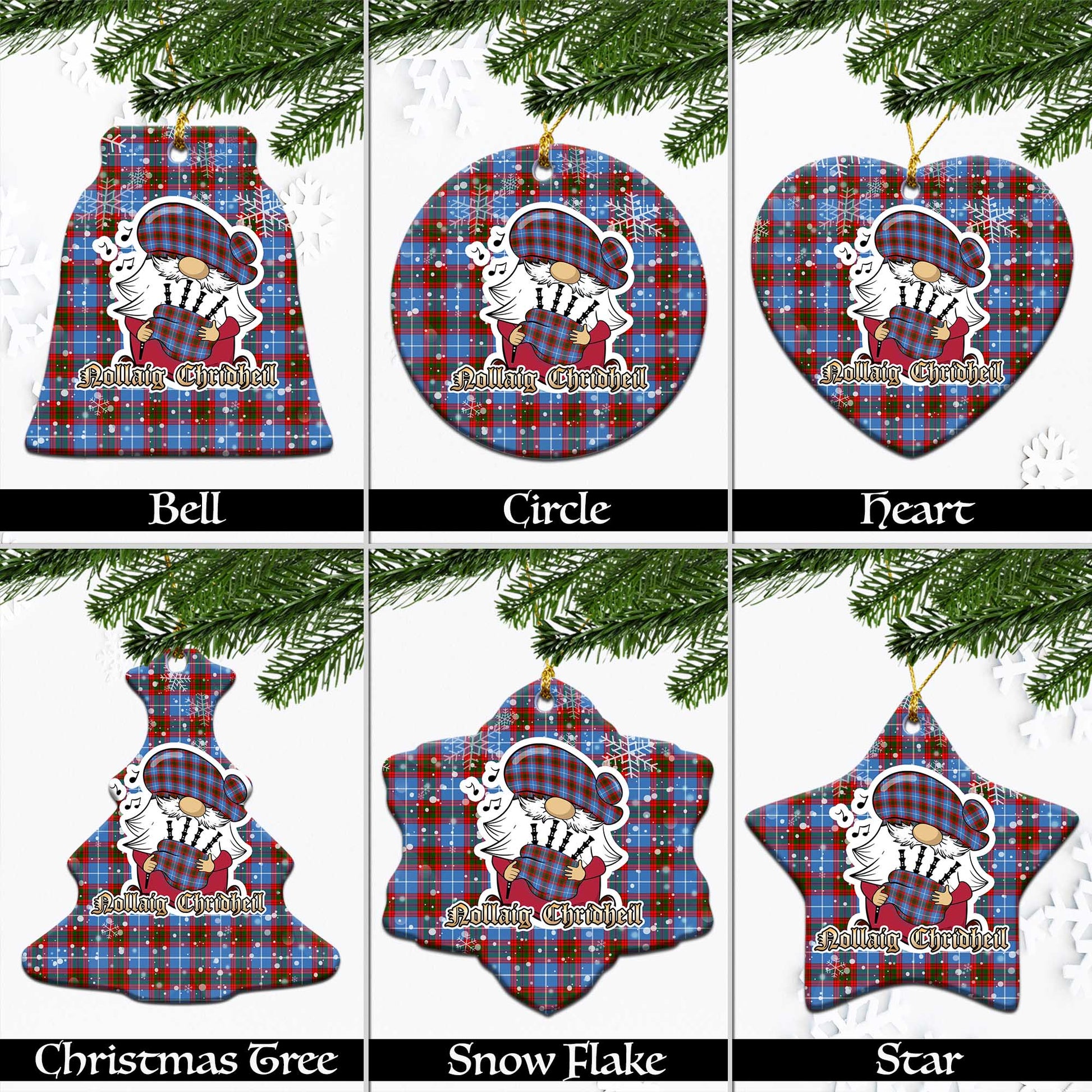 Congilton Tartan Christmas Ornaments with Scottish Gnome Playing Bagpipes Ceramic - Tartanvibesclothing