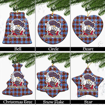 Congilton Tartan Christmas Ceramic Ornaments with Scottish Gnome Playing Bagpipes