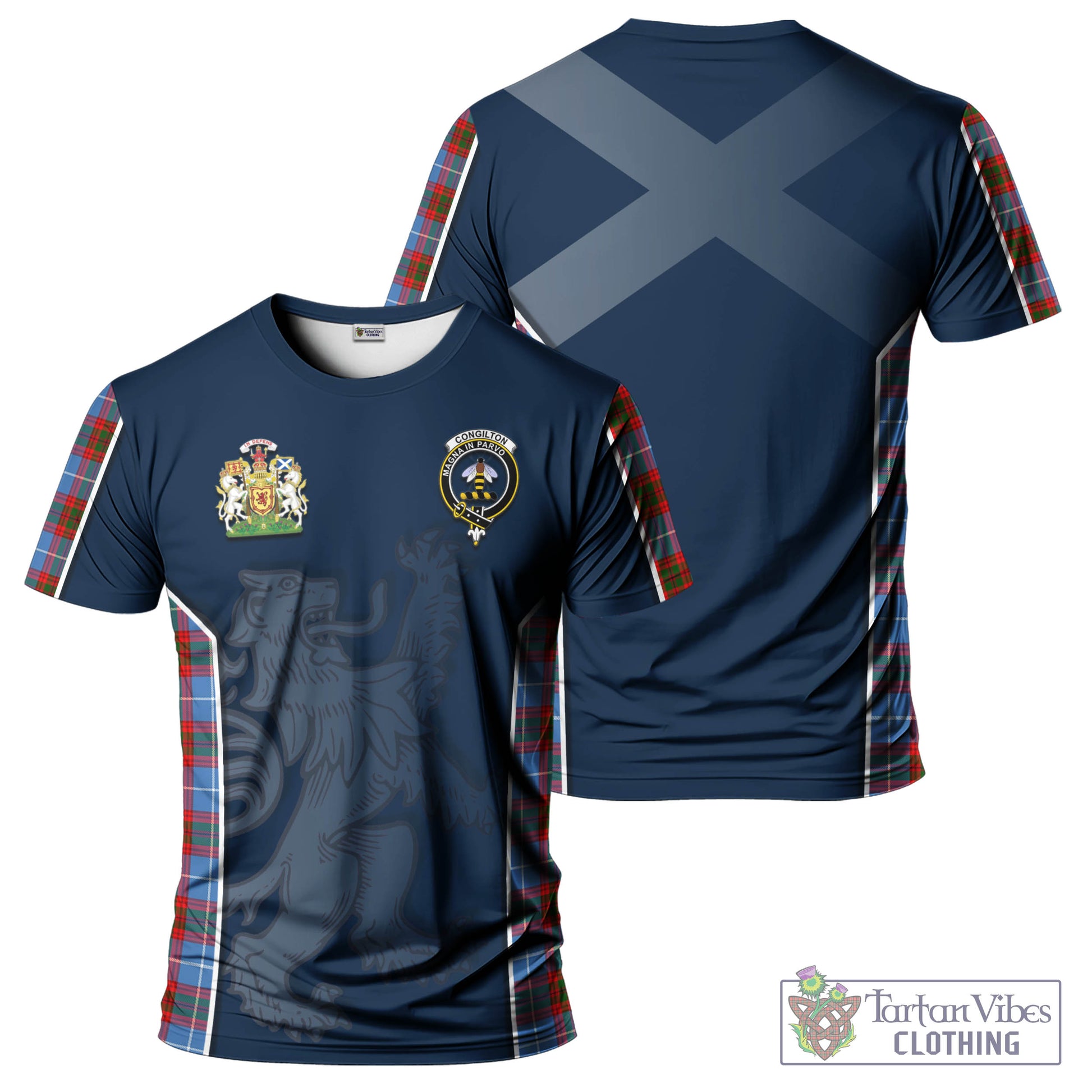 Tartan Vibes Clothing Congilton Tartan T-Shirt with Family Crest and Lion Rampant Vibes Sport Style