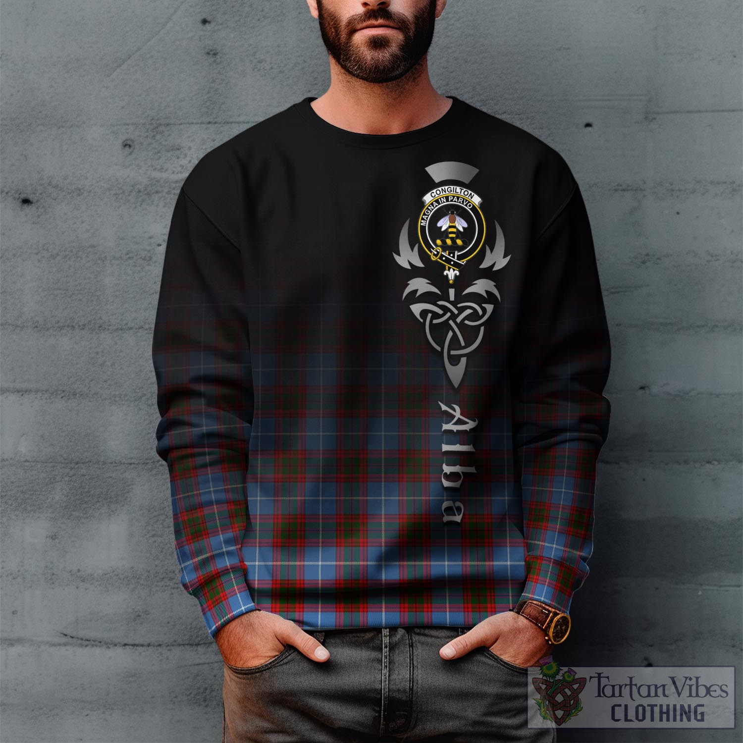 Tartan Vibes Clothing Congilton Tartan Sweatshirt Featuring Alba Gu Brath Family Crest Celtic Inspired