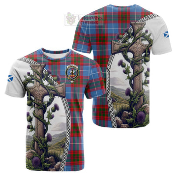 Congilton Tartan Cotton T-shirt with Family Crest and St. Andrew's Cross Accented by Thistle Vines