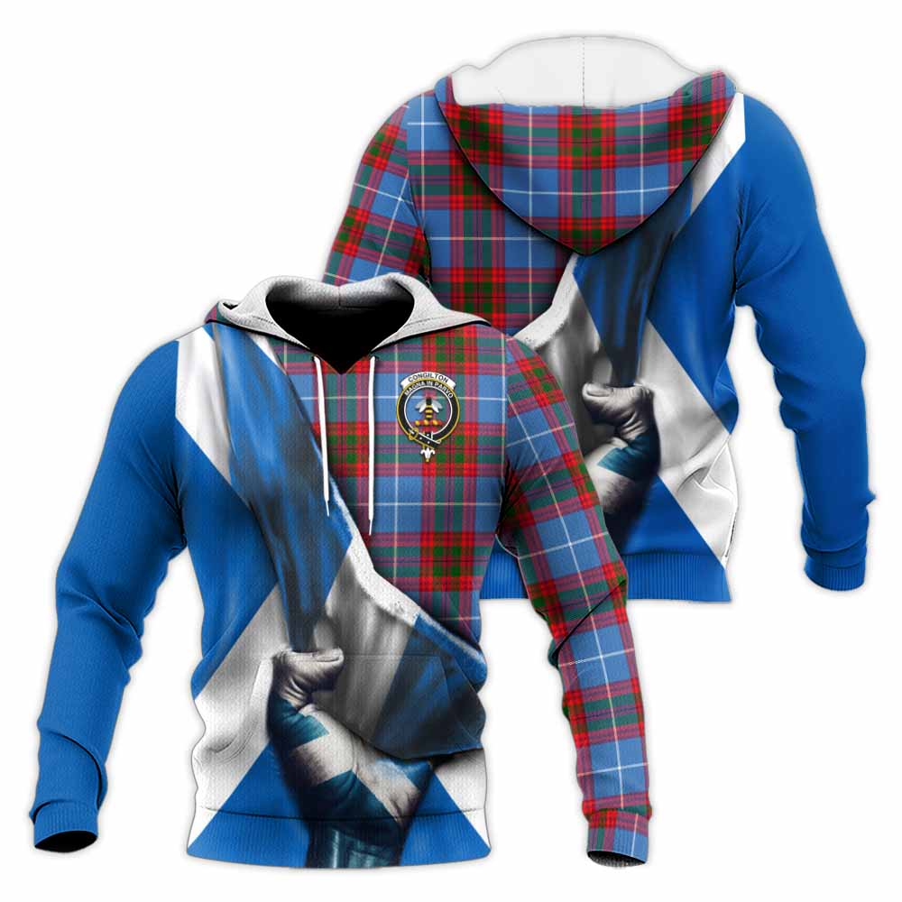 Tartan Vibes Clothing Congilton Tartan Knitted Hoodie with Family Crest Scotland Patriotic Style