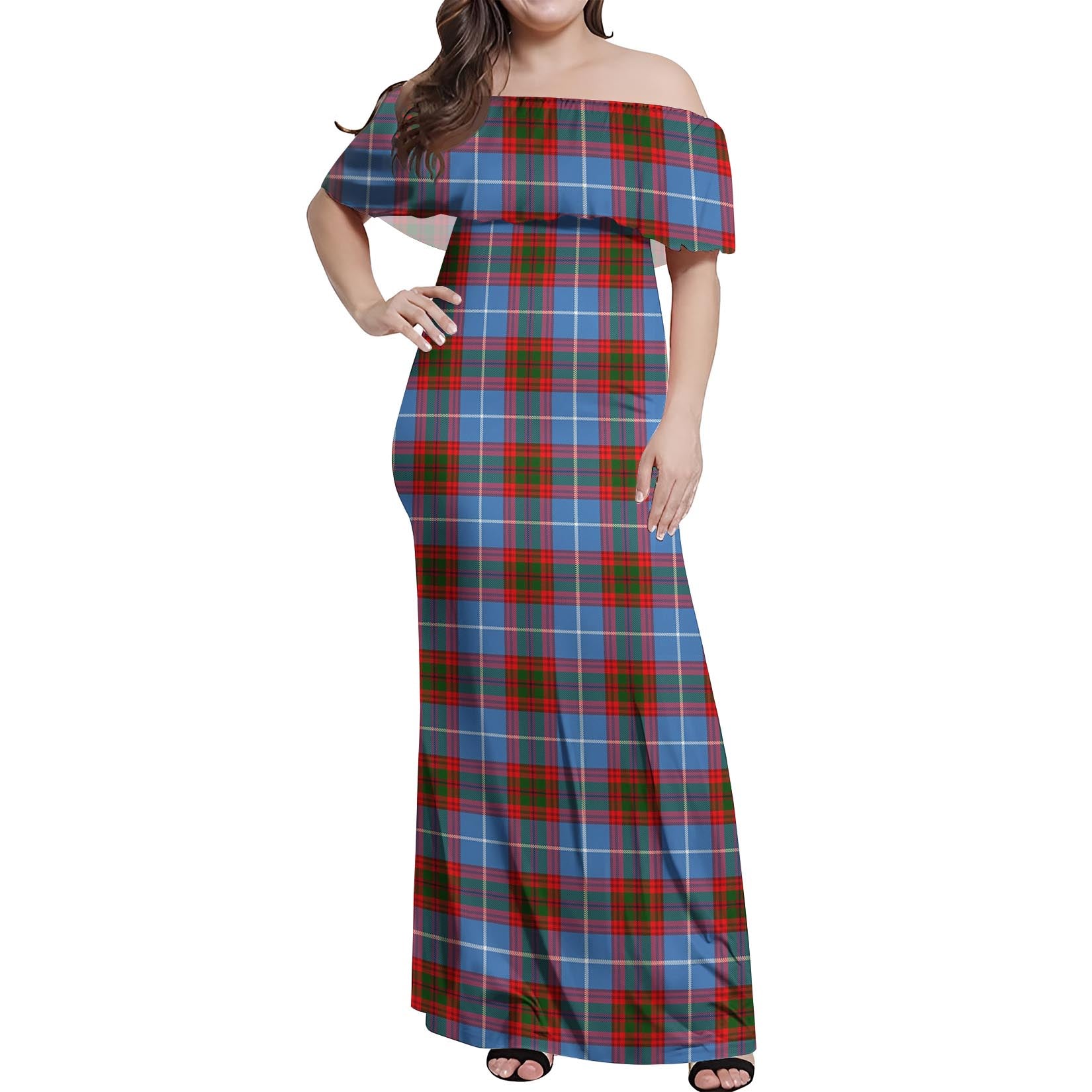 Congilton Tartan Off Shoulder Long Dress Women's Dress - Tartanvibesclothing