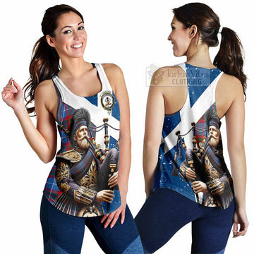 Congilton Tartan Women's Racerback Tanks with Family Crest Scottish Bagpiper Vibes