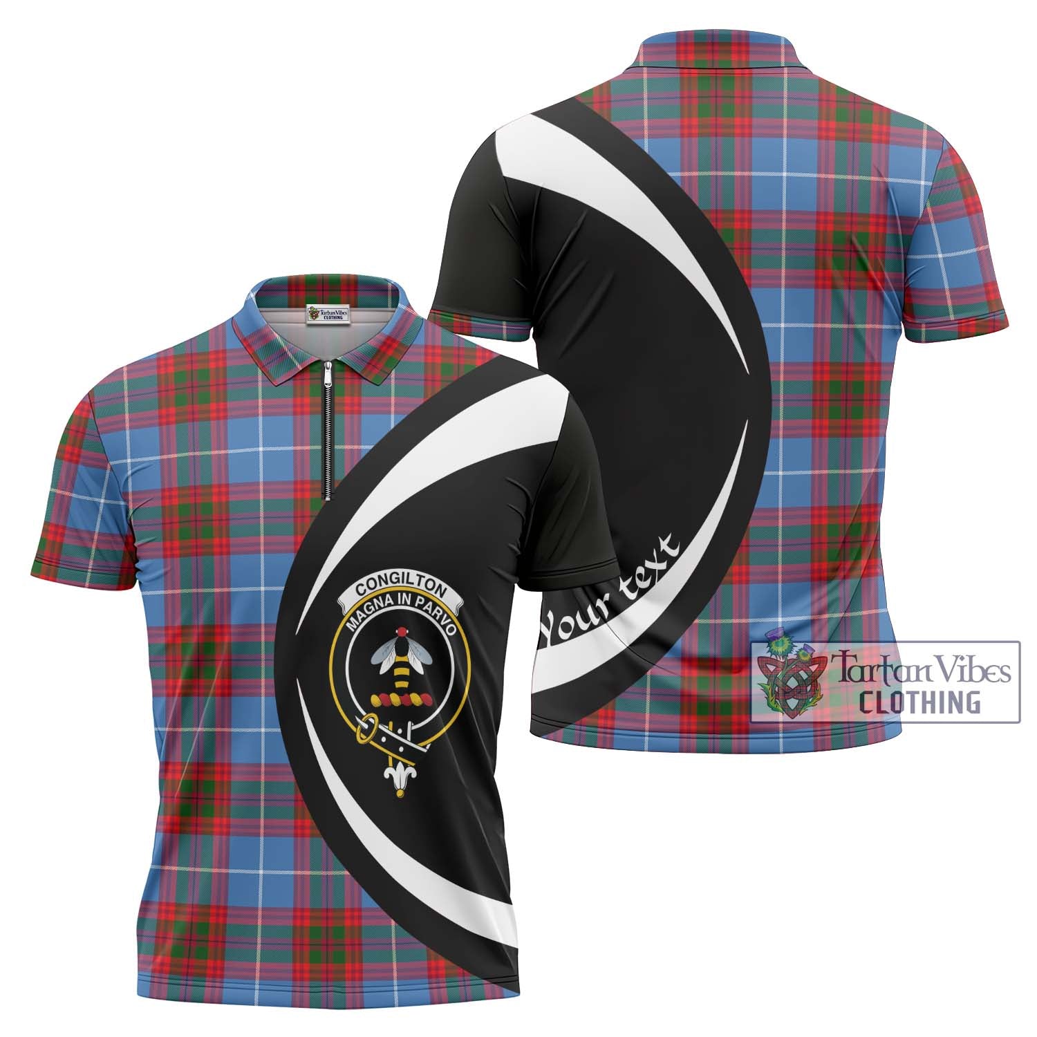 Tartan Vibes Clothing Congilton Tartan Zipper Polo Shirt with Family Crest Circle Style