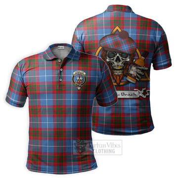 Congilton Tartan Polo Shirt with Family Crest and Bearded Skull Holding Bottles of Whiskey