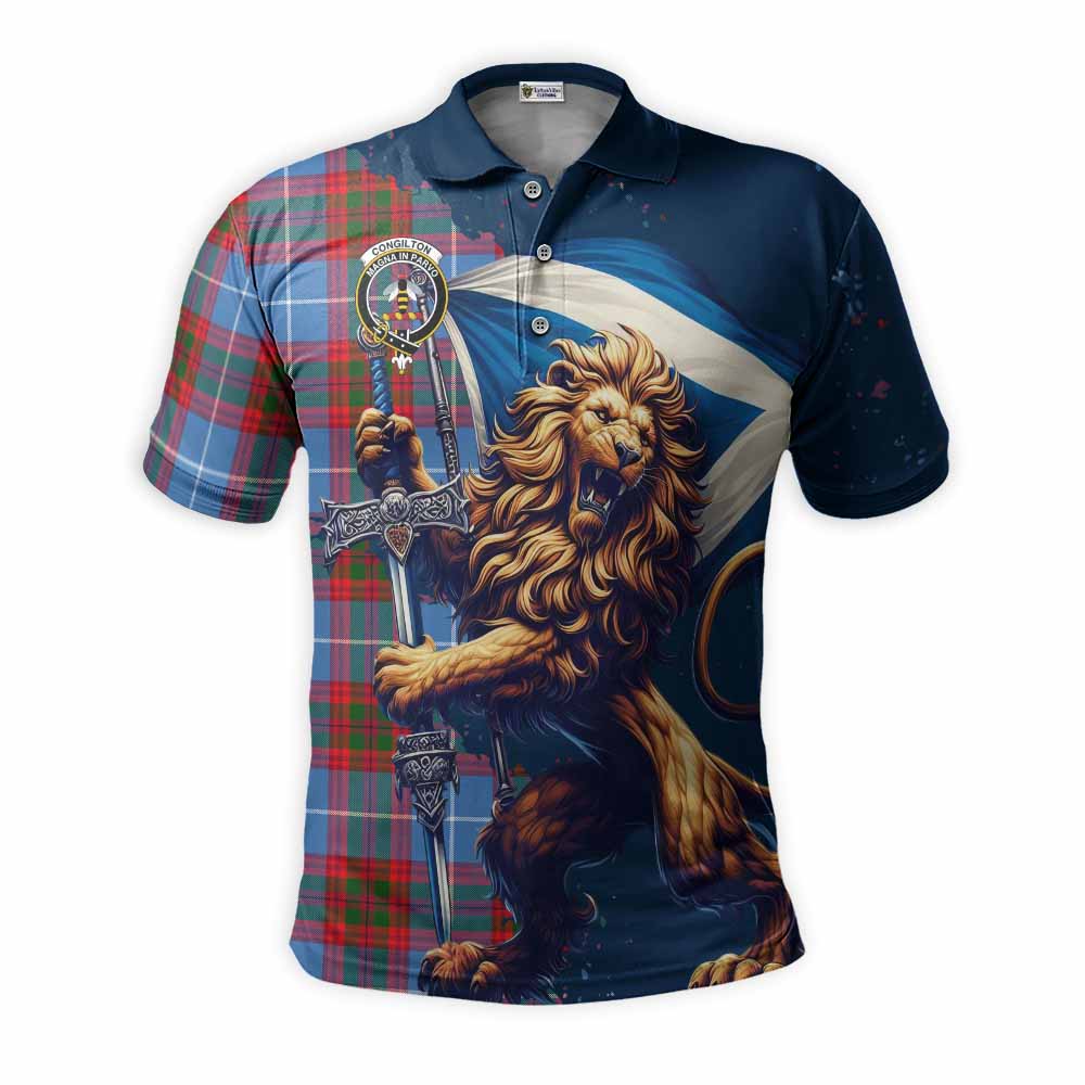 Tartan Vibes Clothing Congilton Tartan Family Crest Men's Polo Shirt with Scottish Majestic Lion