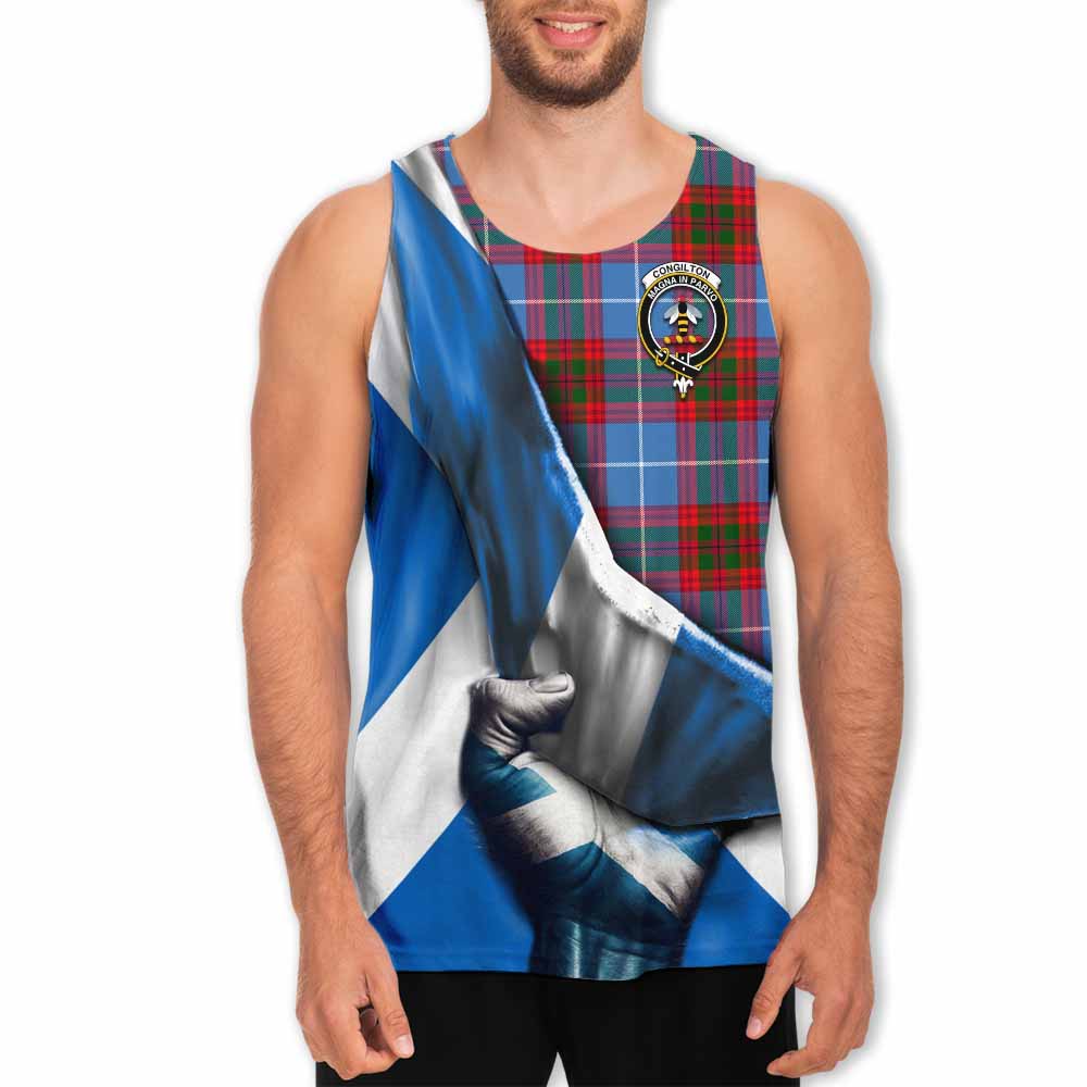 Tartan Vibes Clothing Congilton Tartan Men's Tank Top with Family Crest Scotland Patriotic Style