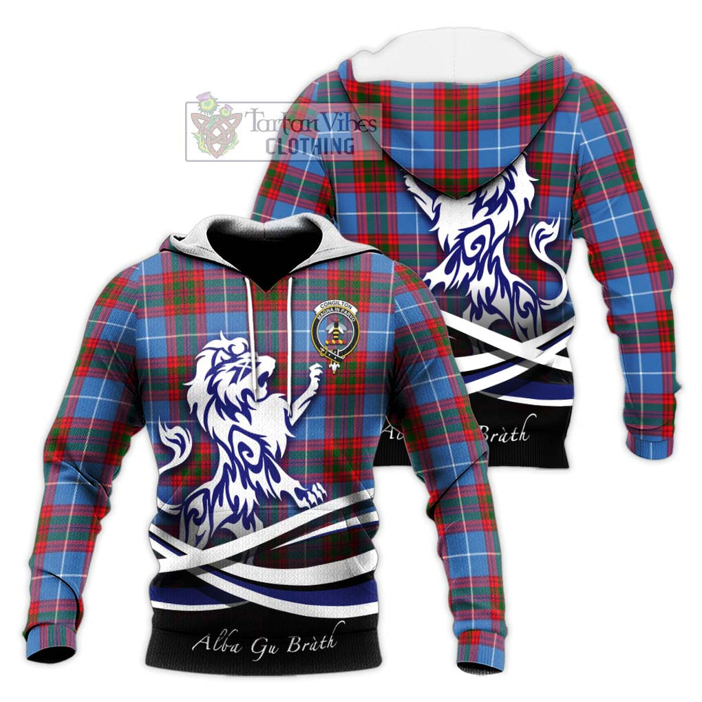 Congilton Tartan Knitted Hoodie with Alba Gu Brath Regal Lion Emblem Unisex Knitted Pullover Hoodie - Tartanvibesclothing Shop