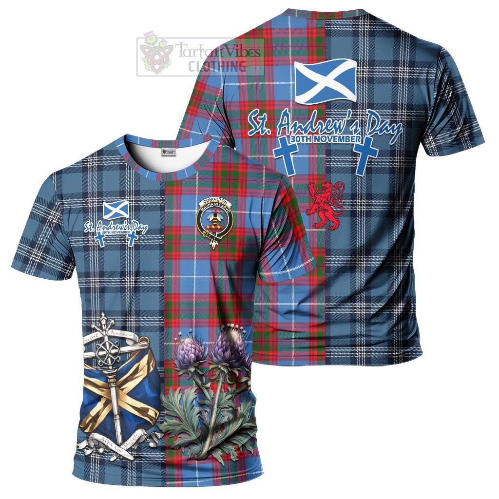 Congilton Tartan T-Shirt Happy St. Andrew's Day Half Tartan Style Kid's Shirt - Tartan Vibes Clothing