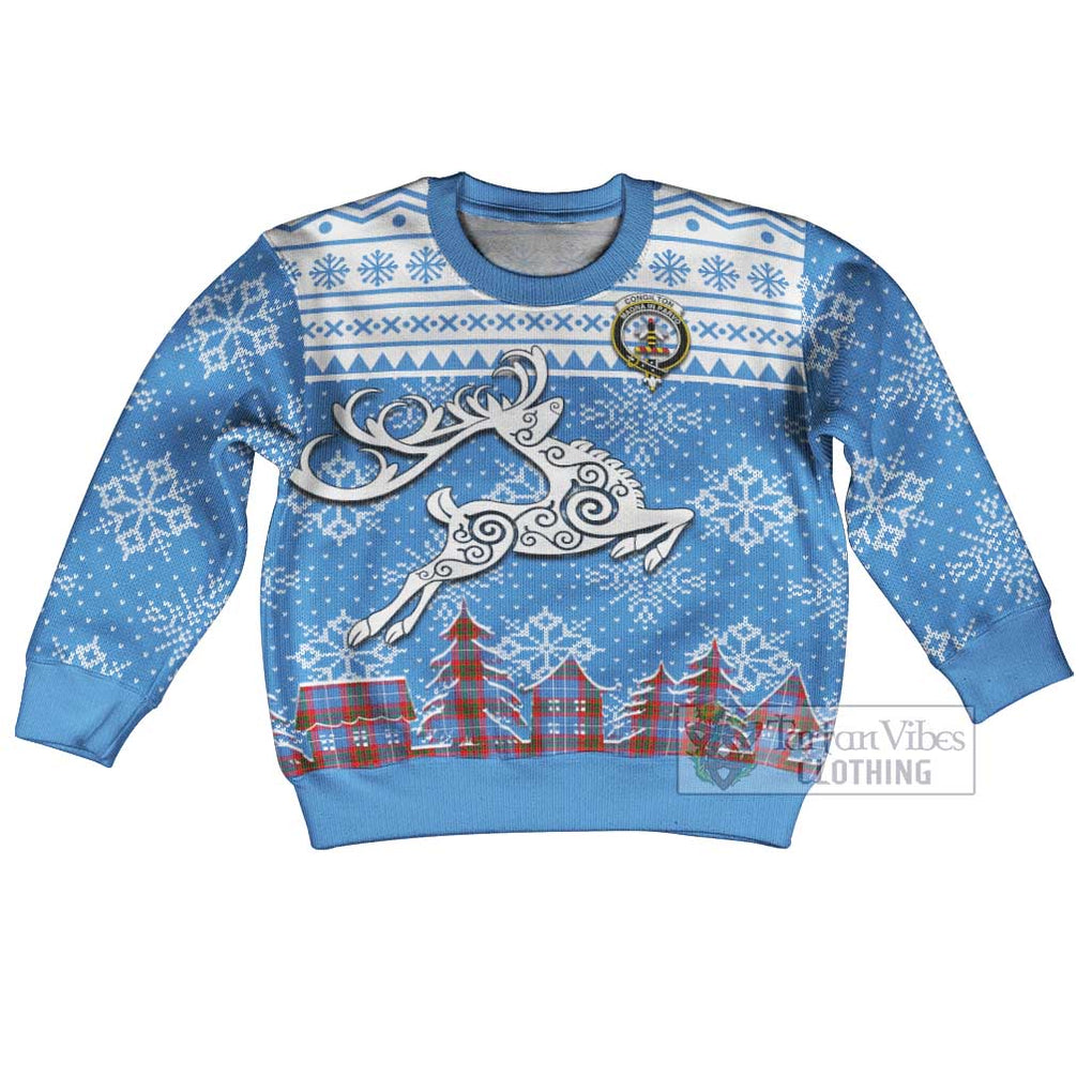 Tartan Vibes Clothing Congilton Clan Christmas Kid Ugly Sweater with Tartan and Celtic Raindeer Style