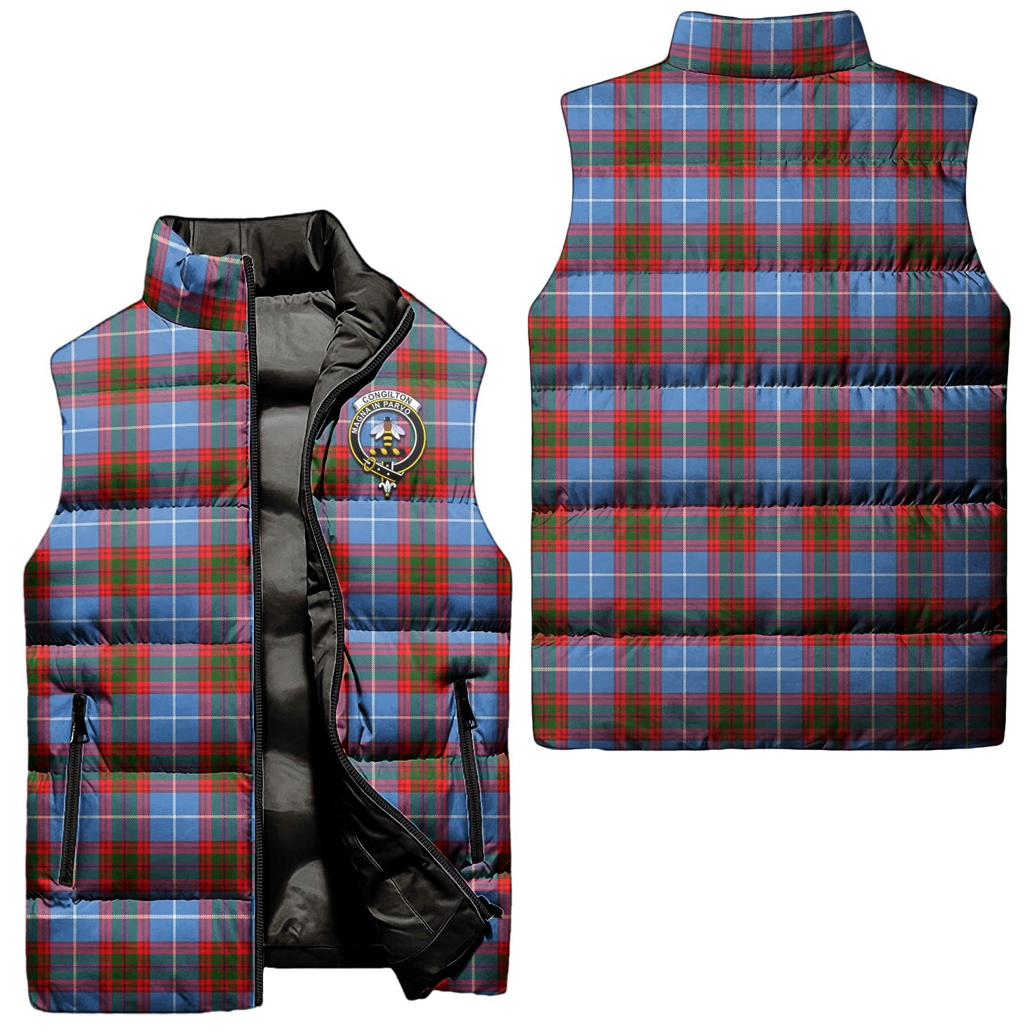 Congilton Tartan Sleeveless Puffer Jacket with Family Crest Unisex - Tartanvibesclothing