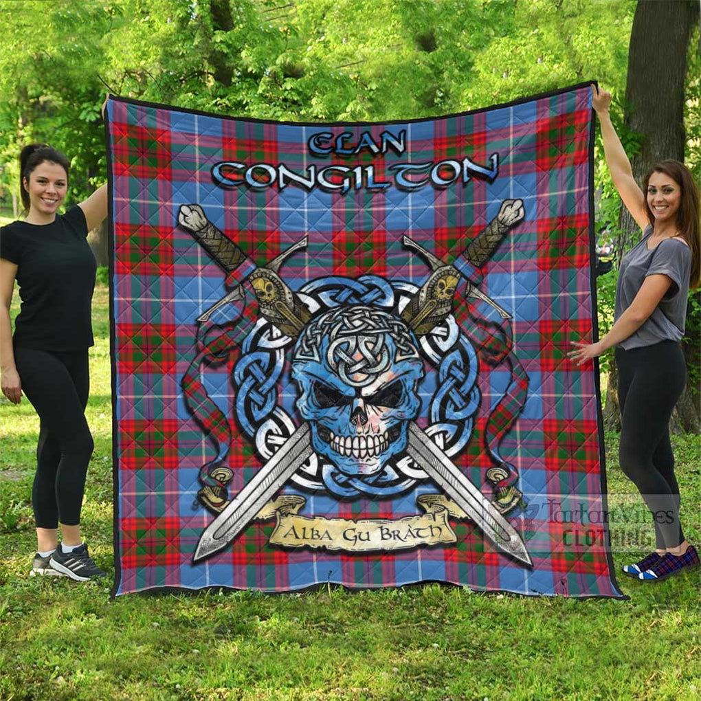 Congilton Tartan Quilt with Celtic Skull Alba Gu Brath Style Super King Quilt 91" x 110" - Tartan Vibes Clothing
