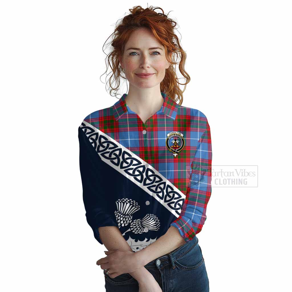 Tartan Vibes Clothing Congilton Tartan Women's Casual Shirt Featuring Thistle and Scotland Map