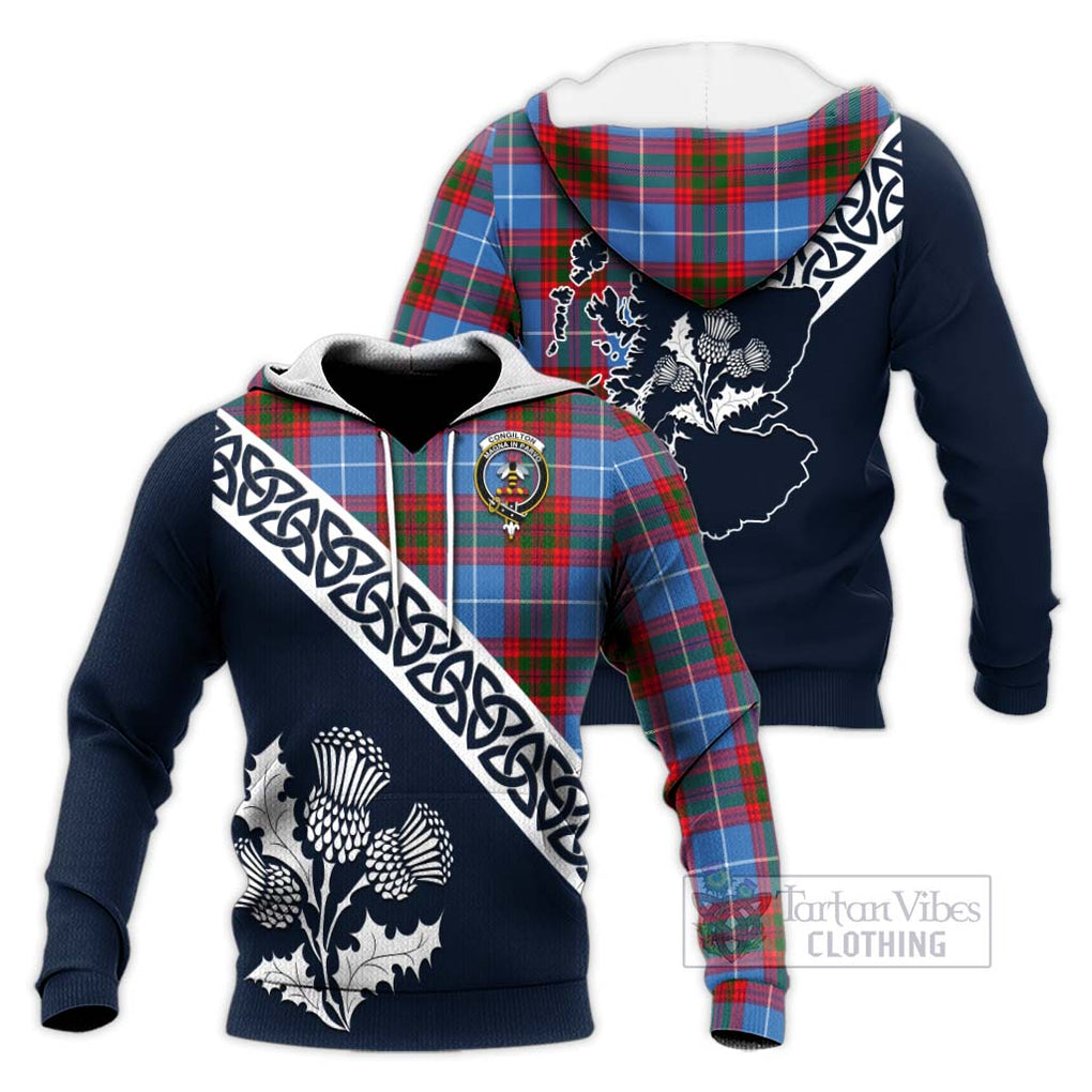 Tartan Vibes Clothing Congilton Tartan Knitted Hoodie Featuring Thistle and Scotland Map