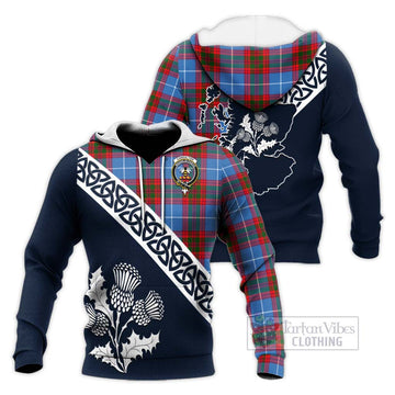 Congilton Tartan Knitted Hoodie Featuring Thistle and Scotland Map