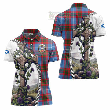 Congilton Tartan Women's Polo Shirt with Family Crest and St. Andrew's Cross Accented by Thistle Vines