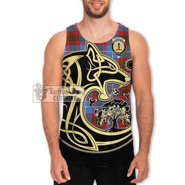 Congilton Tartan Men's Tank Top with Family Crest Celtic Wolf Style