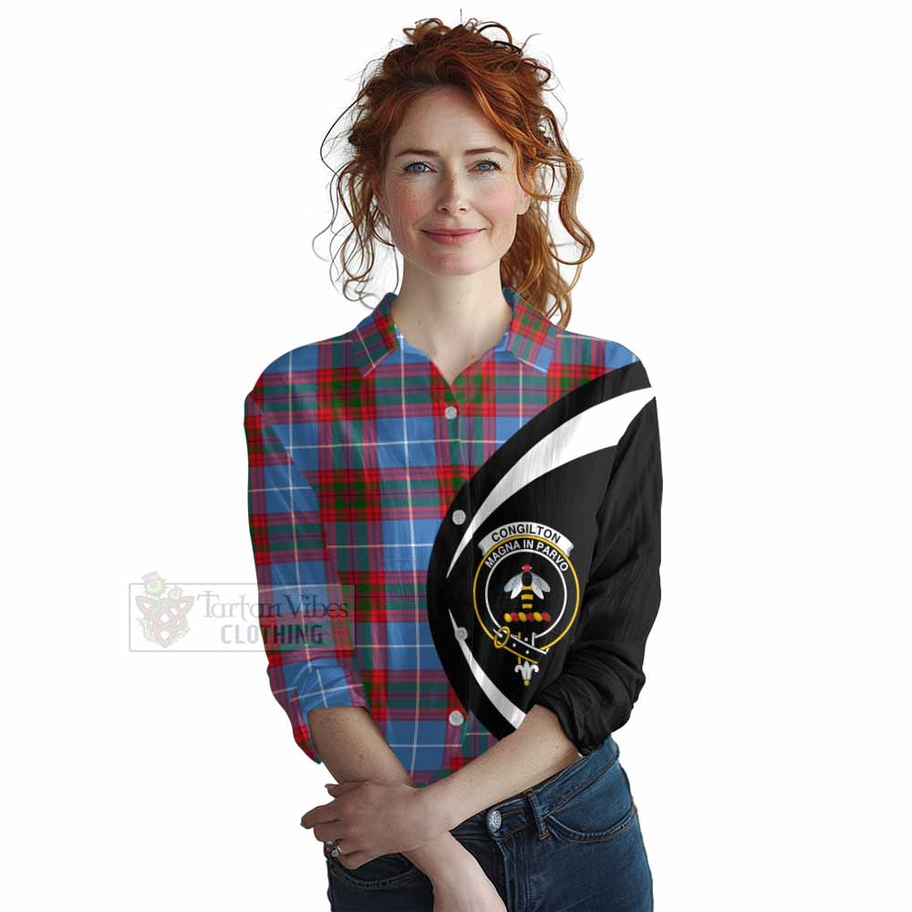 Congilton Tartan Women's Casual Shirt with Family Crest Circle Style Female - Tartan Vibes Clothing