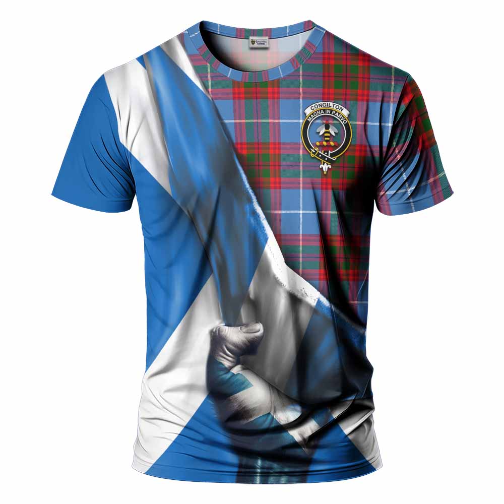 Tartan Vibes Clothing Congilton Tartan T-Shirt with Family Crest Scotland Patriotic Style