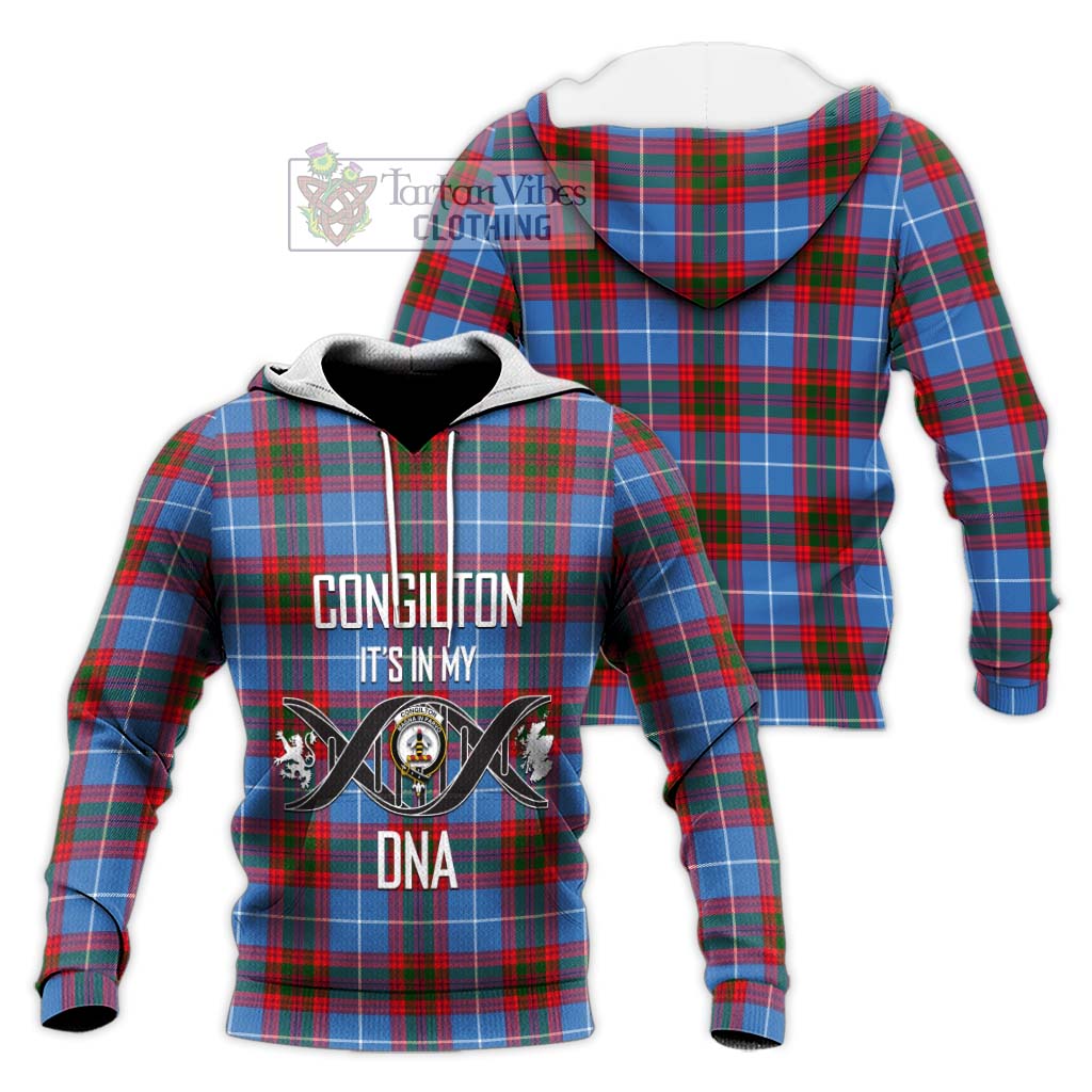 Tartan Vibes Clothing Congilton Tartan Knitted Hoodie with Family Crest DNA In Me Style