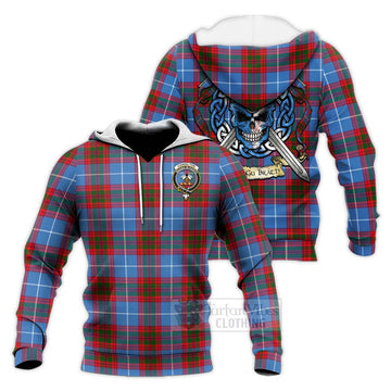 Congilton Tartan Knitted Hoodie with Family Crest Celtic Skull Style