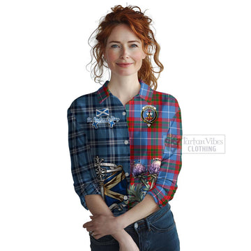 Congilton Tartan Women's Casual Shirt Happy St. Andrew's Day Half Tartan Style