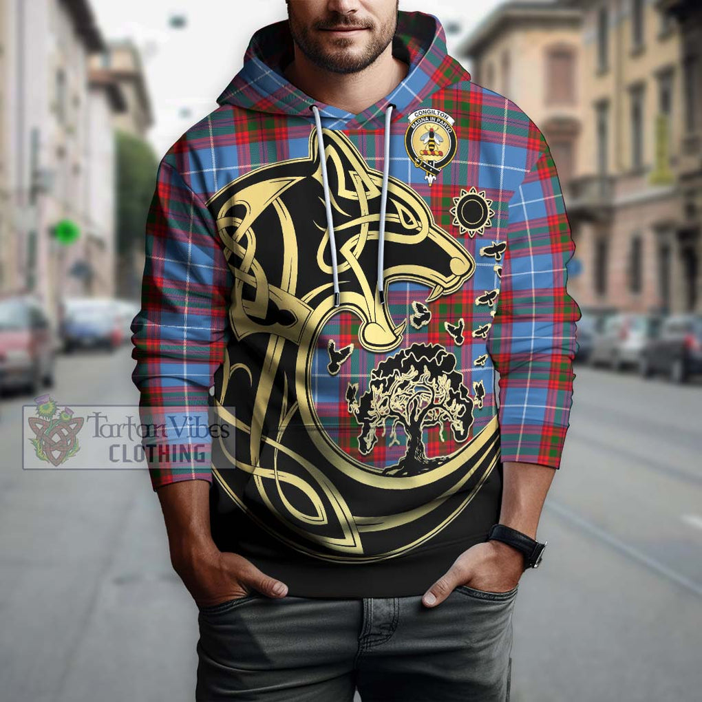 Congilton Tartan Hoodie with Family Crest Celtic Wolf Style Zip Hoodie - Tartan Vibes Clothing