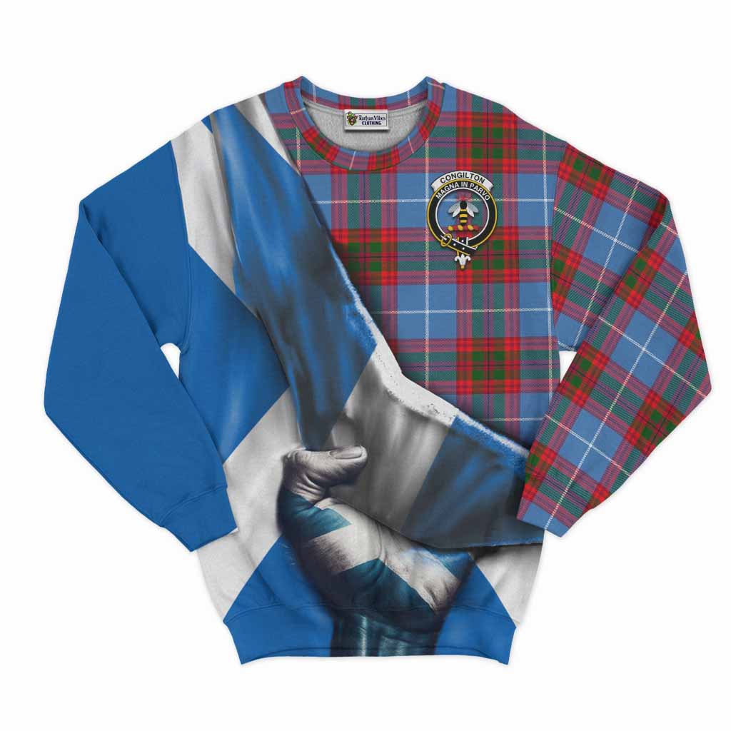 Tartan Vibes Clothing Congilton Tartan Sweatshirt with Family Crest Scotland Patriotic Style