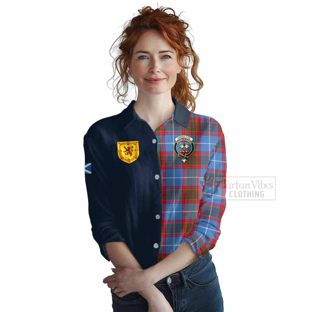 Tartan Vibes Clothing Congilton Tartan Women's Casual Shirt Alba with Scottish Lion Royal Arm Half Style