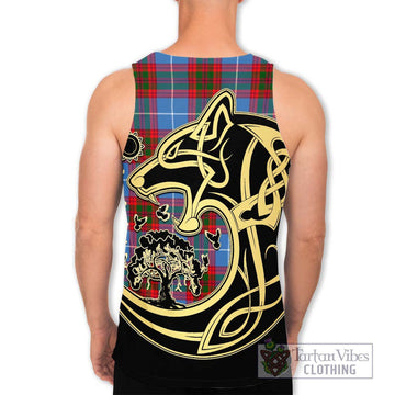 Congilton Tartan Men's Tank Top with Family Crest Celtic Wolf Style