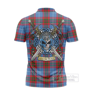 Congilton Tartan Zipper Polo Shirt with Family Crest Celtic Skull Style