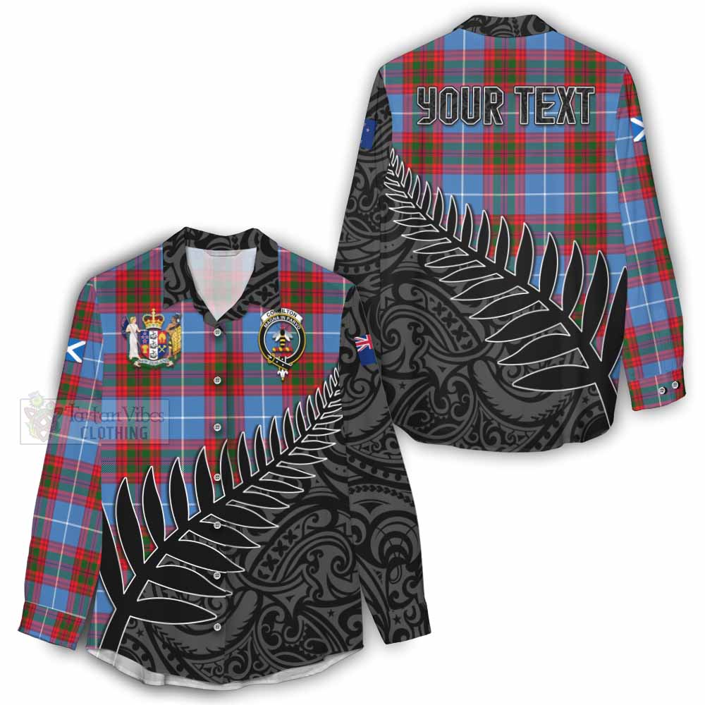 Tartan Vibes Clothing Congilton Crest Tartan Women's Casual Shirt with New Zealand Silver Fern Half Style